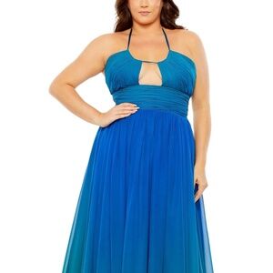 NWT Mac Duggal 16W 77017 Ombré Chiffon Gown Long Plus-Size Formal Keyhole Halter